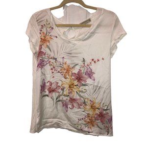 Mudo Collection NEW pinkn orange Tiger Lilly Print white cotton t-shirt …